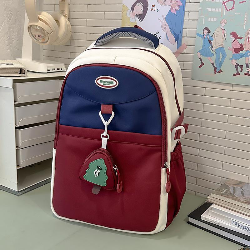 School Bag Korean Version Contrasting Colors, High Quality and Large Capacity, Junior High School Student School Bag, High Value Ridge Protection