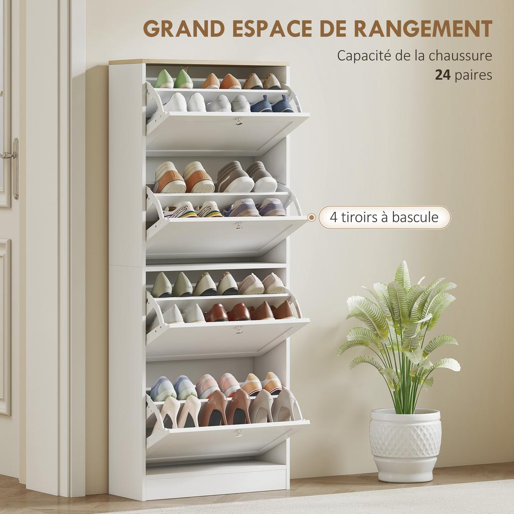Modern Compact Four-Drawer Shoe Storage Cabinet - White