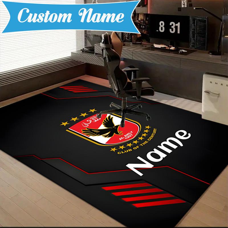Custom Name Al-Ahly Club Crest Rug Game Carpet, Floor Mat for Bedroom Living Room Entryway Rug, Home Decor Idea Gift for Christmas birthday