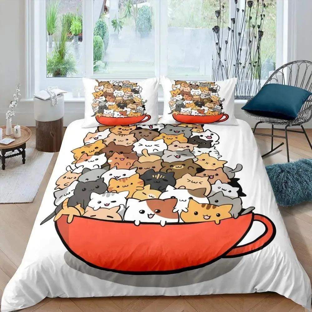 Juego de Funda Nórdica de Gato Colorido Tamaño Queen, Juegos de Ropa de Cama de Gato con Arte Abstracto, Juego de Funda de Edredón de Gato Lindo para Niñas Niños Funda de Colcha