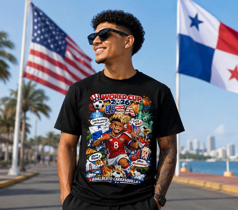 Panama World Cup 2026 Football/ Soccer Player Illustration T-Shirt | 2026 Football Tour Graphic Tee L