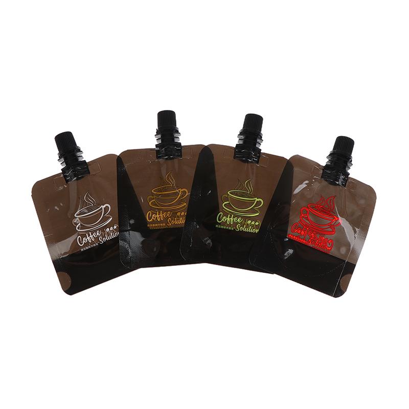 10 Pcs 50/100Ml Plastic Black Self-Standing Coffee Tea Liquid Suction Nozzle Bag Diy Cocoa Matcha Travel Beverage Portable Pouch