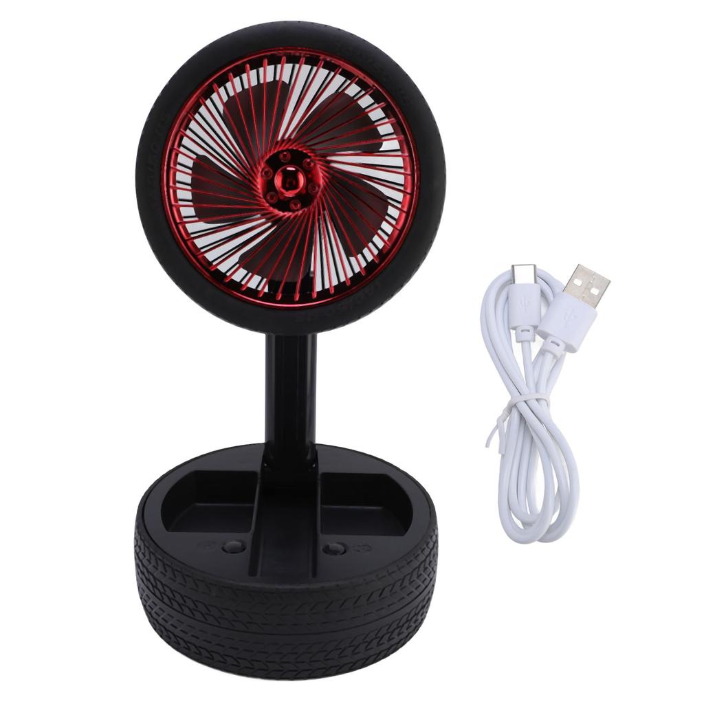 Mini Tire Fan 3 Wind Speeds Vintage Night Light Rechargeable Foldable Table Cooling Fan for Office