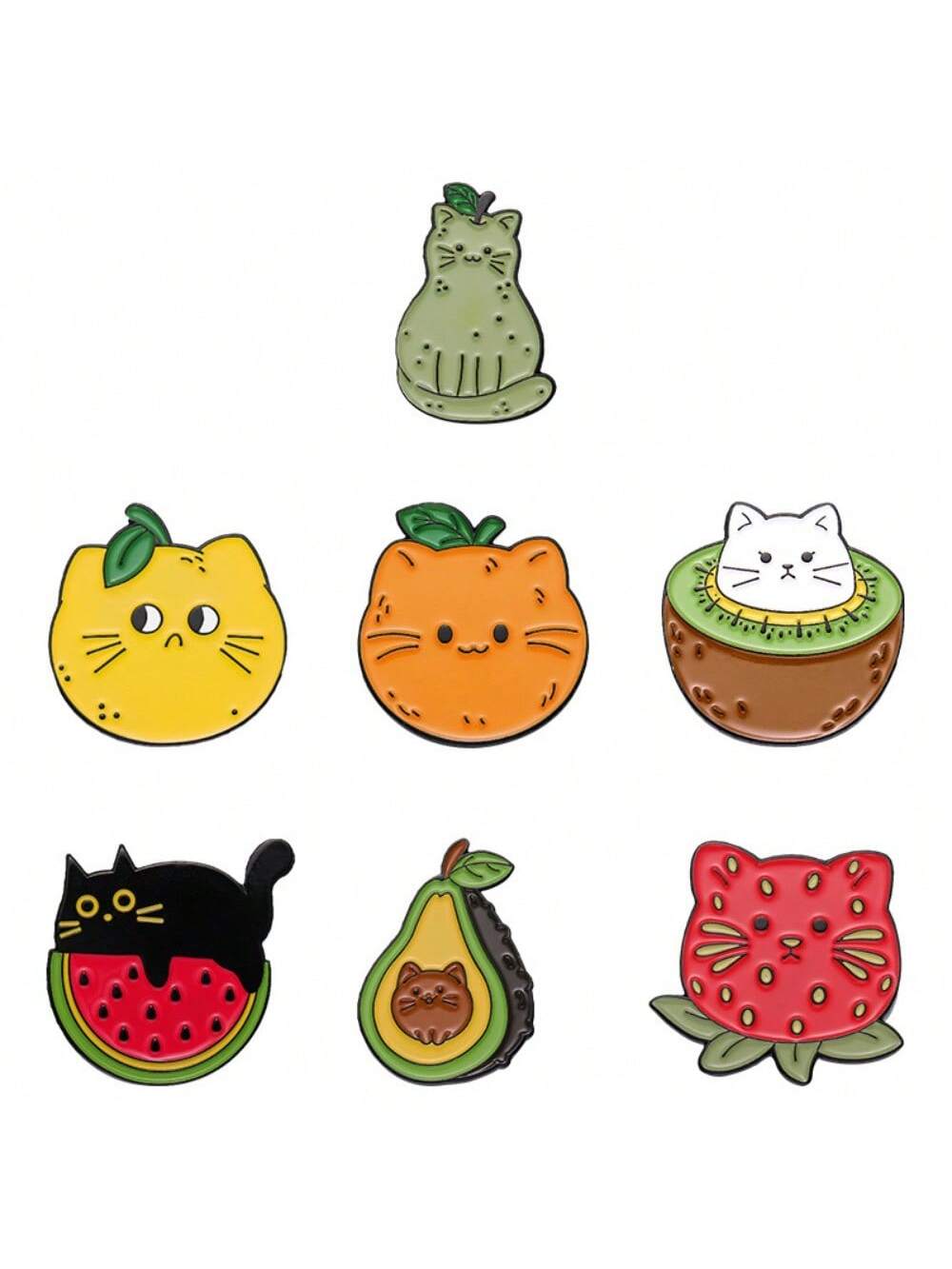 

7 pieces of children s creative and cute cartoon cat fruit series design badges,daily matching clothes,bags,accessories,brooches
