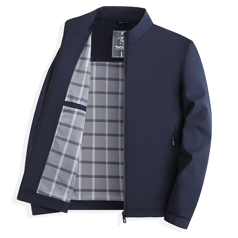 Red Festive Small Stand-Collar Casual Jacket for Middle-Aged Men - Spring/Autumn