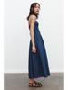 2025 Spring Strapless Women's Blue Denim Off-Shoulder Long Dress with a Straight Neckline and Wide Hem