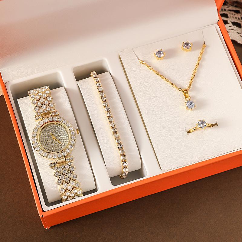 Set Lanț Auriu Roz 5/6 Piese Accesorii la Modă Exquisite Temperament Brățări Coliere Inele Cercei Potrivit Petrecerilor