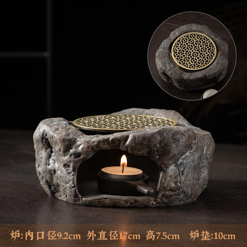 Candle warm tea base coarse pottery Kung Fu tea set retro style stone warm tea set household heating copper pad