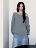 OAFISH Off Shoulder Knit Zip-Up, Gray