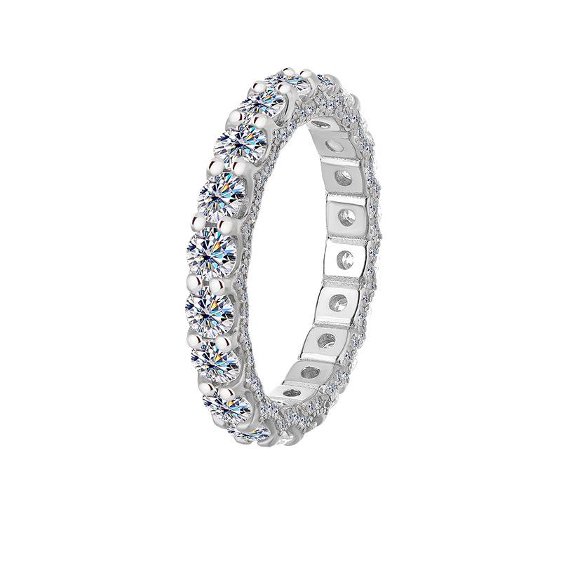 S925 Sterling Silver Moissanite Pavé Full Diamond Eternity Band, Platinum-Plated Women's Ring