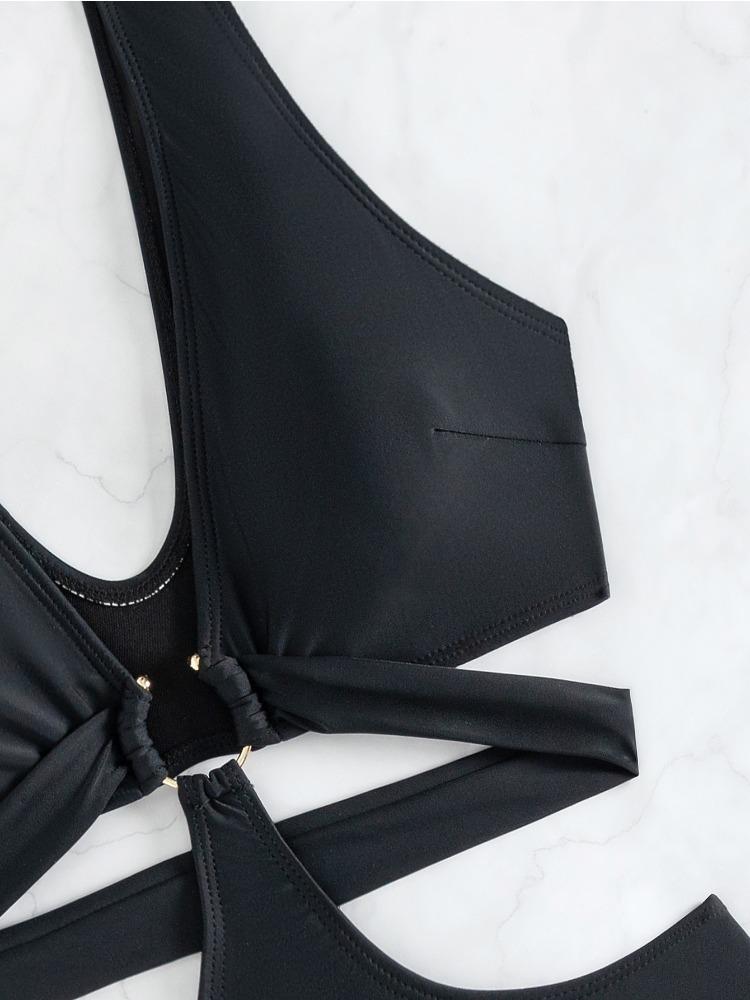 Solid Color Slim Fit Sexy One Piece Bikini Swimsuit Women Fashion Beach Vacation Elegant Swimwear