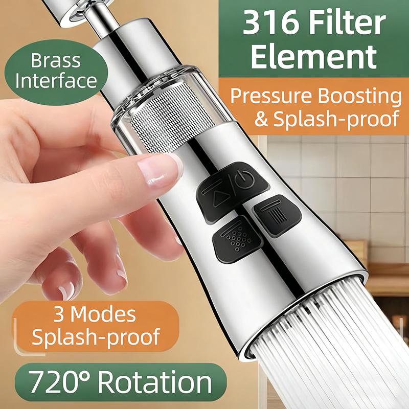 3-Mode Kitchen Faucet Extender Universal Rotatable Home Water Purification Filter Scrubbing Splash-Proof Nozzle Adapter