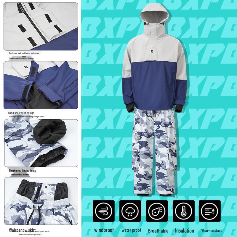 Unisex Camouflage Fleece-Lined Waterproof Ski Suit - Two-Piece Windproof Set