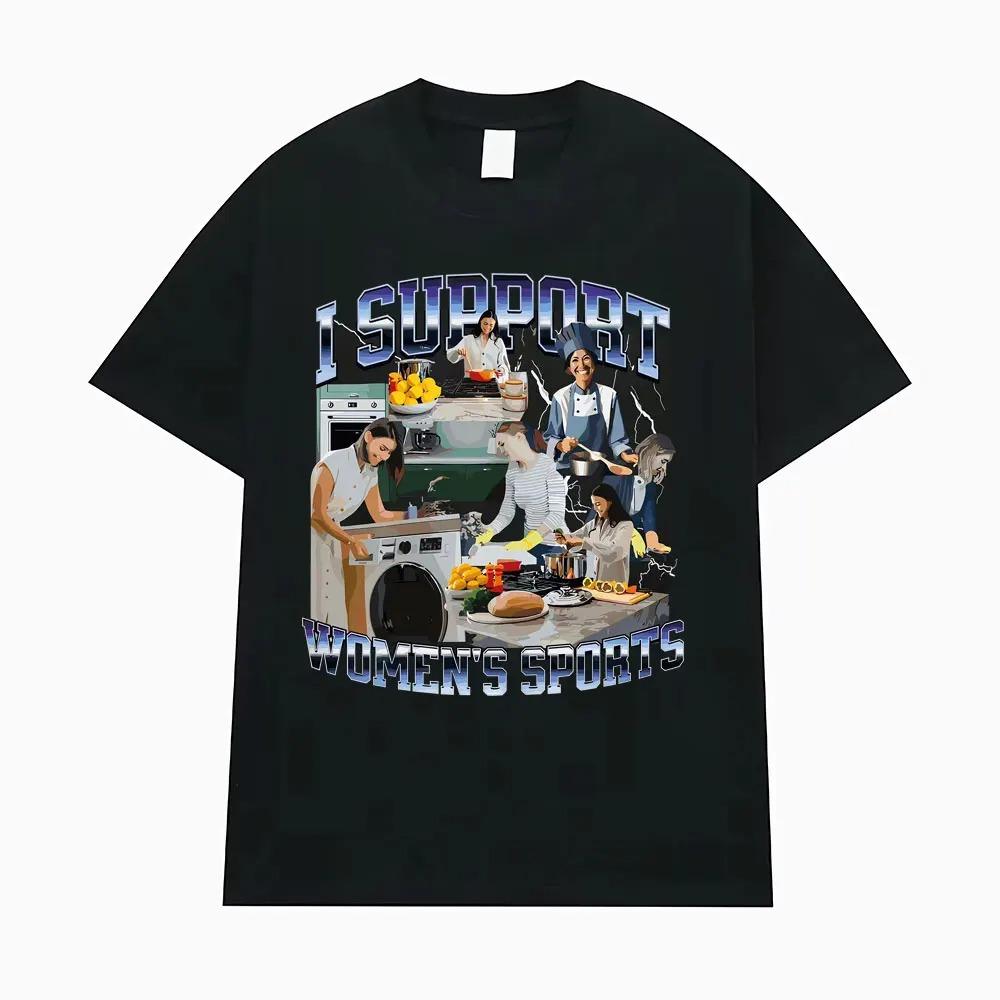 Podporuji ženské sporty Vtipný Meme Grafický Potisk Tričko Muži Ženy Streetwear Móda Bavlněné Horní Díl Oversize Ležérní Letní Nové Tričko