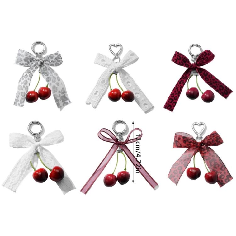 Multipurpose Love Cherrys Bowknot Charm Portable Key Holder for Stylish Women Practical Bag Accessory for Daily Use