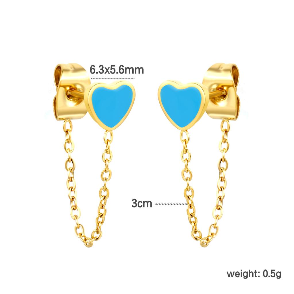 Personalized Long Heart Drip Oil Screw Ear Bone Studs Double Ear Piercing Earrings for Women