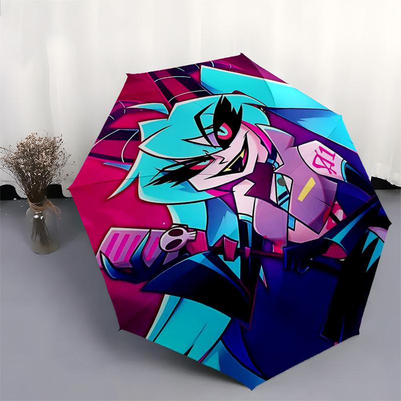 1pc Outdoors Umbrella with Skull and Pink Hair Character, Automatic Opening/Closing, Portable Tri-Fold Design, 8-Rib Iron Frame, Perfect Gift for