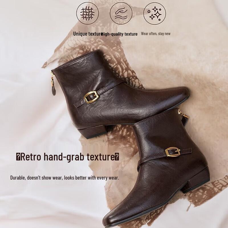 

BASTO Women s Square Toe Chunky Heel Ankle Boots 36