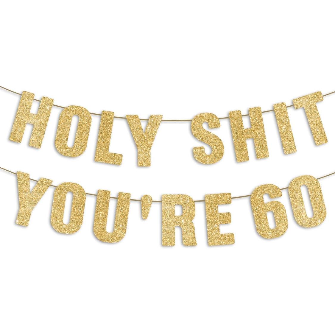 60th Birthday Banner - Gold Glitter, 60th Birthday Decorations for Men, Funny 60 Year Old Party Sign for Him, 60 Party Decor for Women