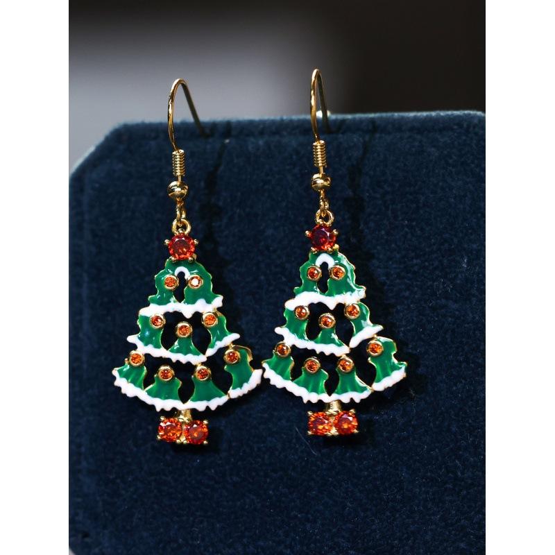 Wish Christmas Tree Ear Hook Earrings Simple Personality Niche Christmas Ring Earrings