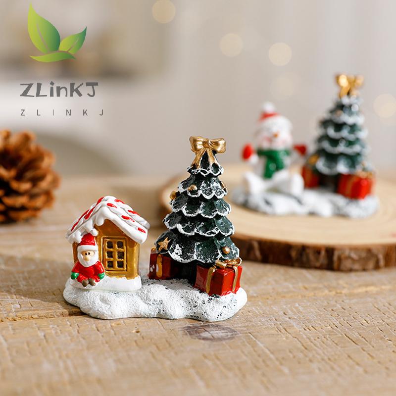 Christmas Decorations Snowman Xmas Tree Elk Small House Miniature Landscape Ornaments Winter Village Scene Desktop Display