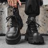 Fashion Mens Fashion Platform Boots Black Trendy Original Leather Shoes Stage Nightclub Dress Cowboy Chunky Boot Designer Ankle Botas