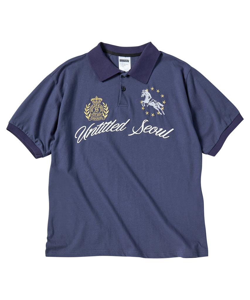 Eontaiteulseoul Untitled Crest Polo Crop Short Sleeve Navy