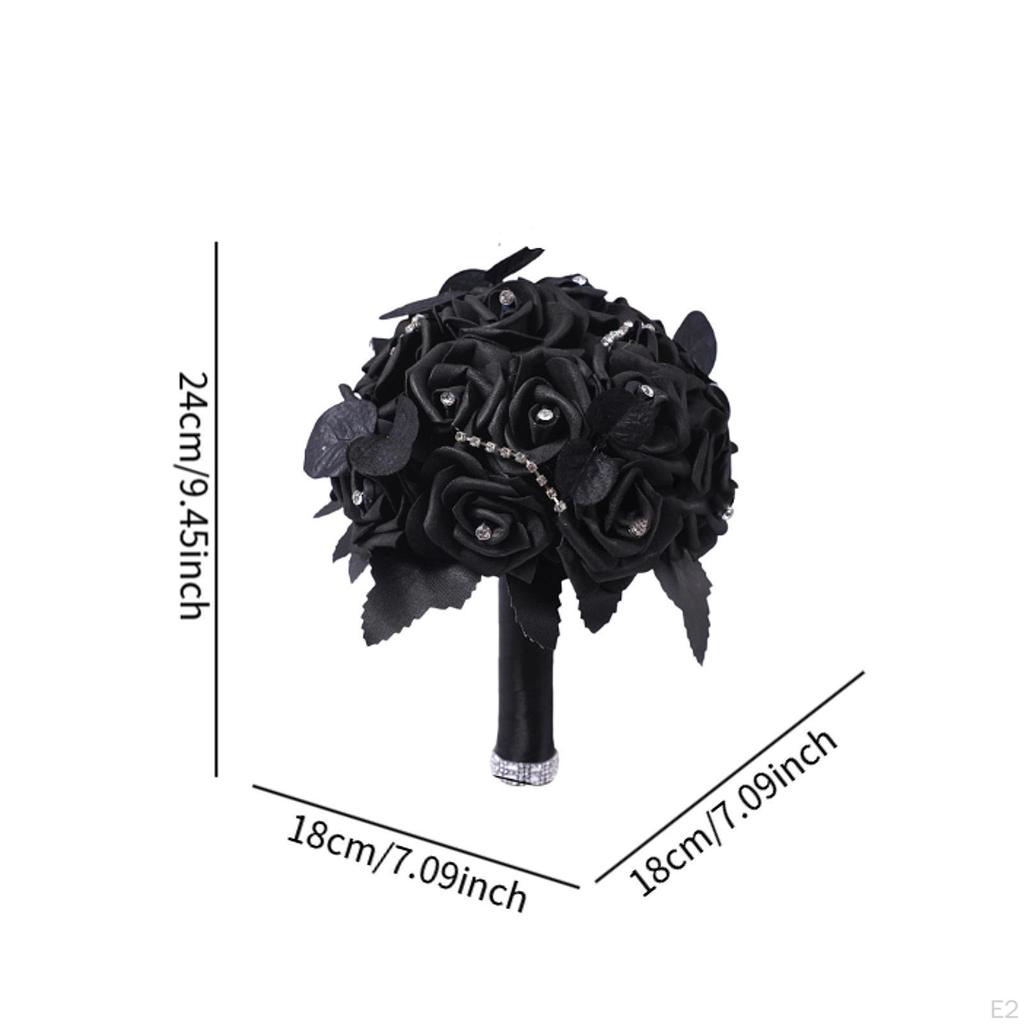 Artificial Rose Flowers Black Leaves Dark Wedding Ornament Twig Goth Flower Bouquet for Theme Party