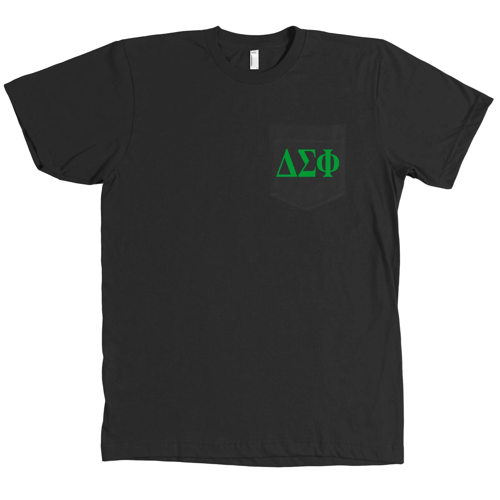 Delta Sigma Phi Bella + Canvas POCKET Черная футболка Футболка с буквами братства НОВАЯ 3XL