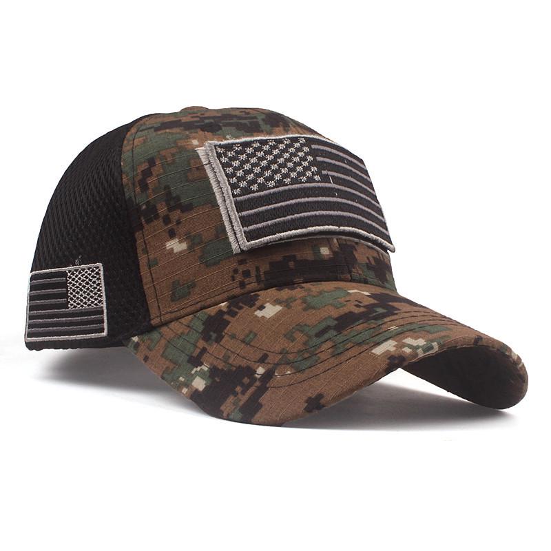 

Men’s Tactical Camouflage Velcro Baseball Cap with UV Protection – American Flag Design Adjustable