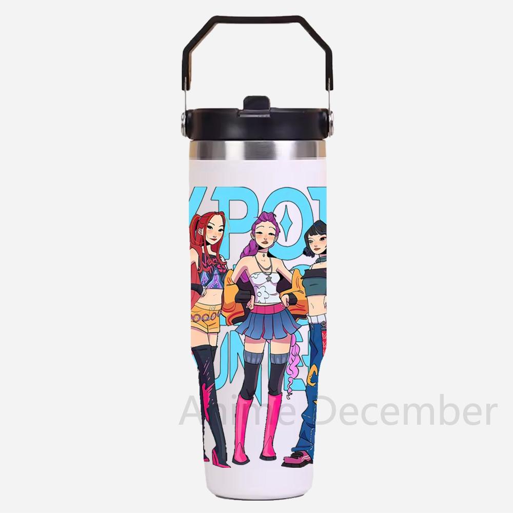 30oz Anime Kpop Car Stainless Steel Water Cup K-Pop Demon Hunters Toy Girl Group Rumi Zoey Mira Figures Cartoon-Printed Gift