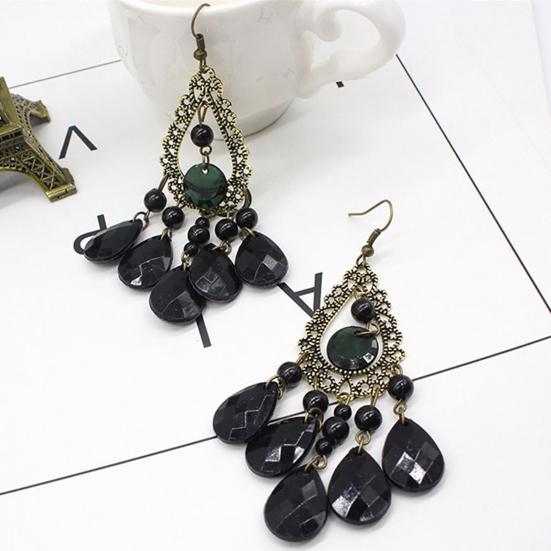 1 Pair Hoop Earrings Exquisite Bright Hollow Pendant Water Drop Beads Earrings for Daily Life