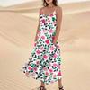 Women's Casual V Neck Floral Print Sleeveless Pocket Suspender Dress