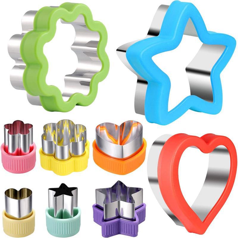 9-Piece Dinosaur Butterfly Cookie Cutters, Stainless Steel Heart Star Sandwich Biscuit Molds, Multicolor Fun Bread Stamp Set for Kids