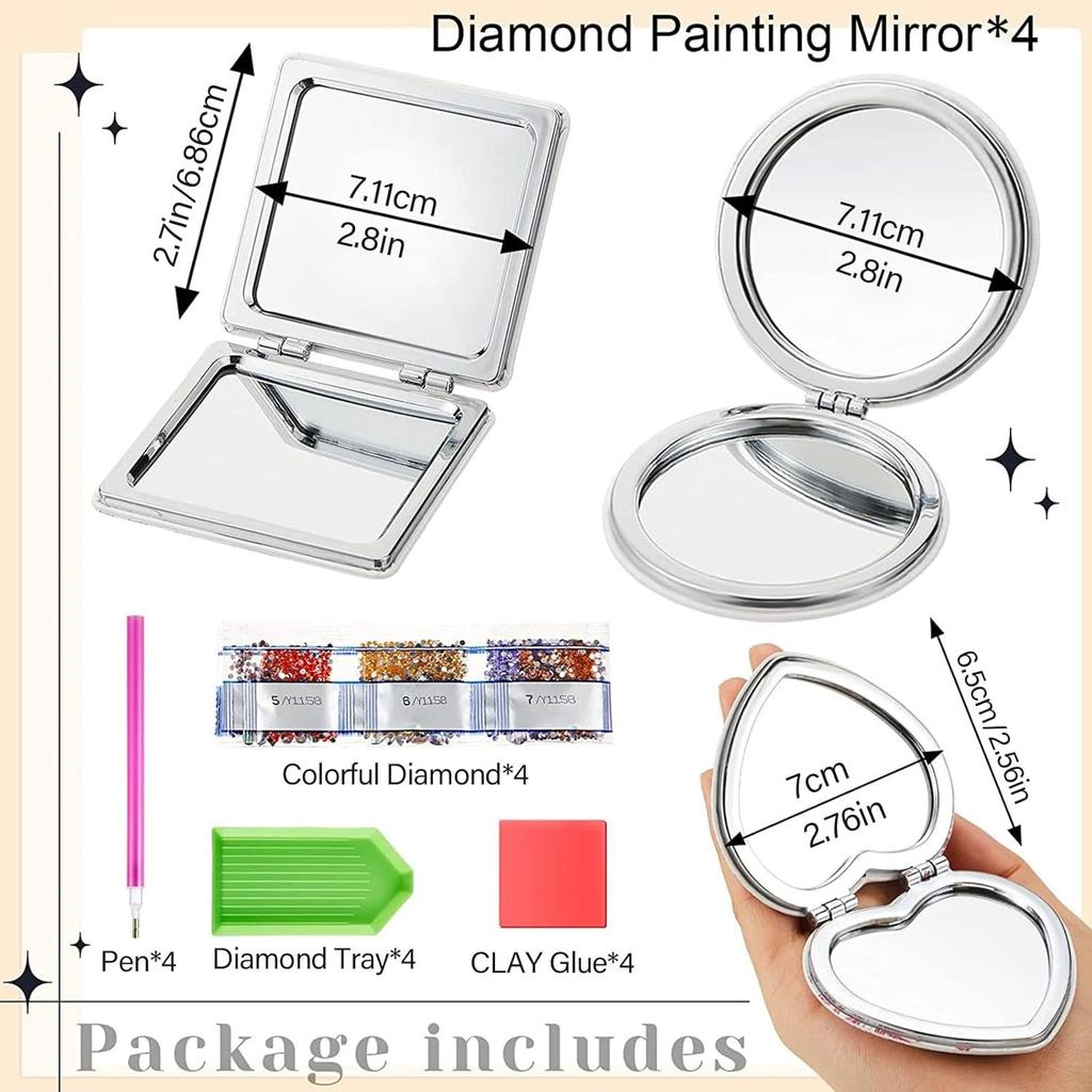 4PCS Diamond Painting Compact Mirror Women Girls, DIY Mandala Diamond Art Folding Travel Makeup Mirrors, Double-Sided Magnifying Cosmetic Mirror
