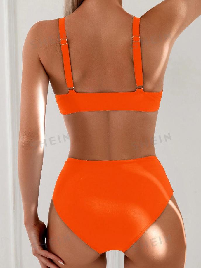 2024 U-Shaped High-Waisted Women's Two-Piece Bikini for Beach Vacation