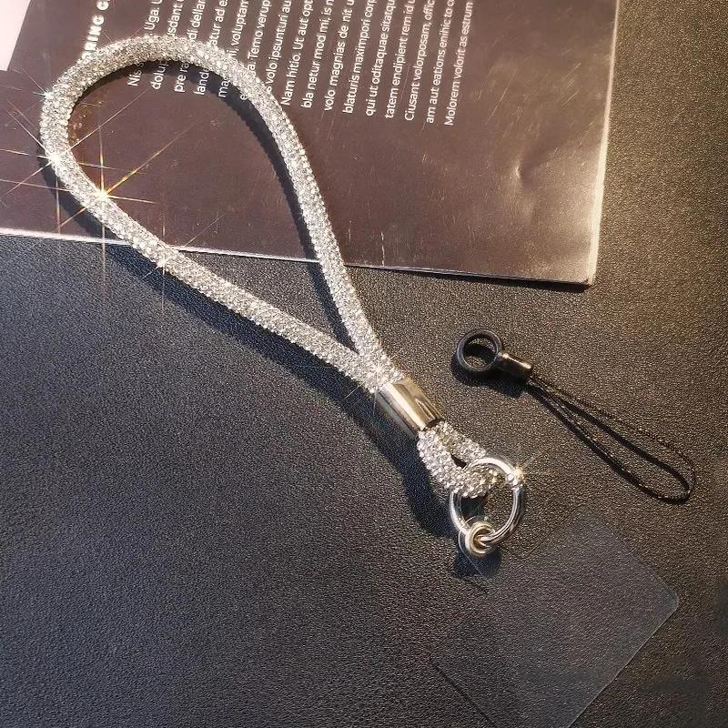 Universal Cellphone Wrist Strap with Card Gorgeous Flash Diamond Lanyard Colorful Hand Rope Mobile Phone Anti-Loss Charm Straps