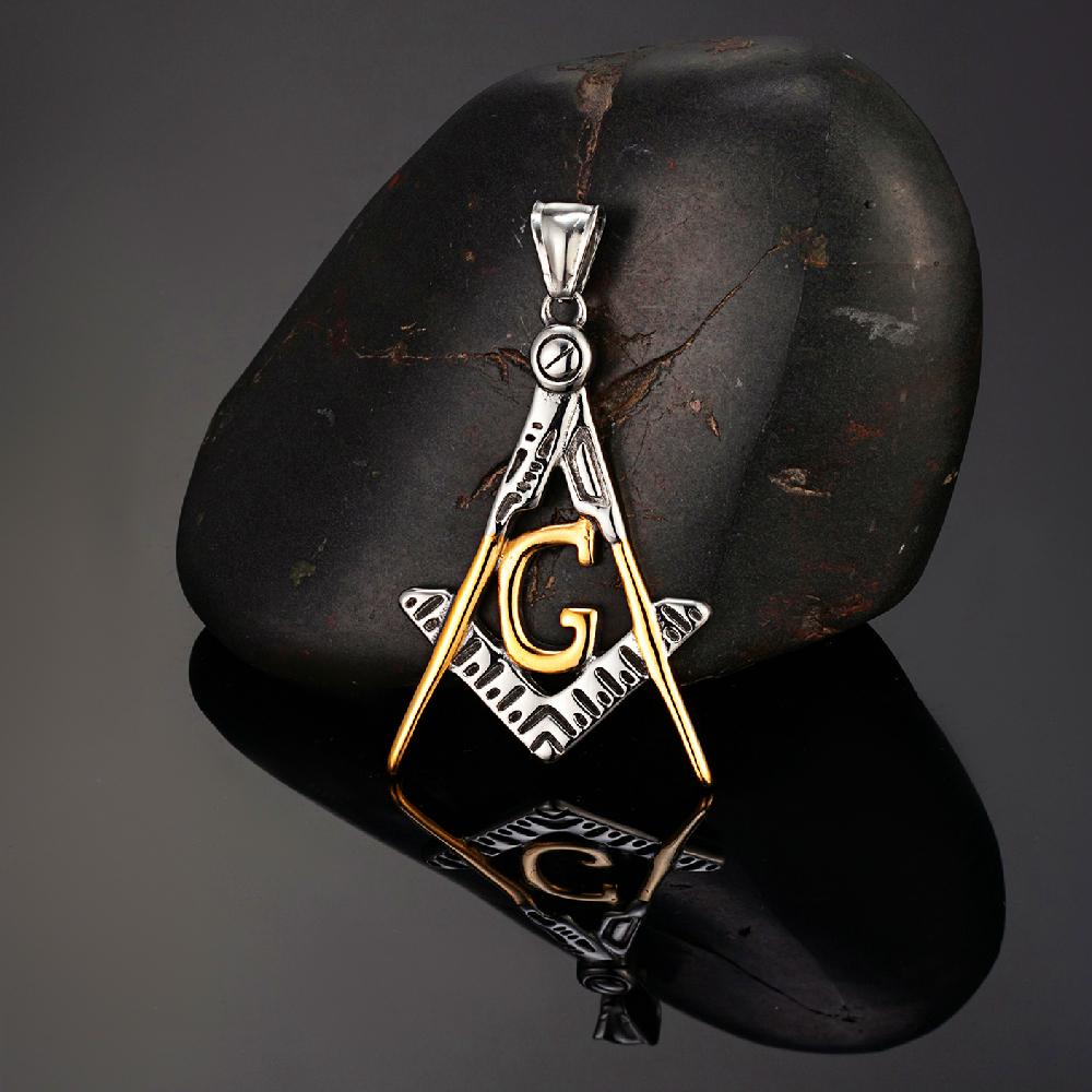 Retro Wikinger Freimaurer Halskette Herren Gold Edelstahl Anhänger Nordisches Amulett Lederseil Männerschmuck