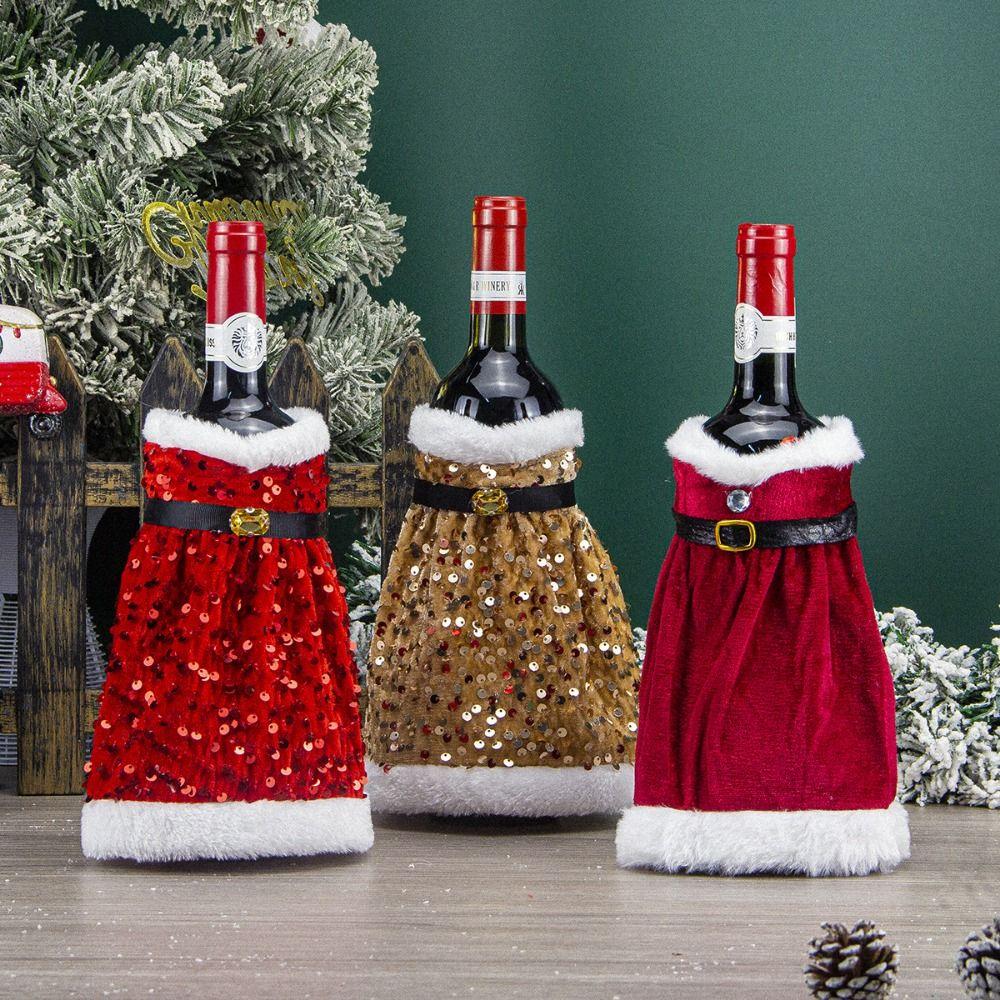 Portable Glitter Plush Wine Bottle Set Santa Claus Wine Pouch Gift Champagne Wine Bag  Party Favors