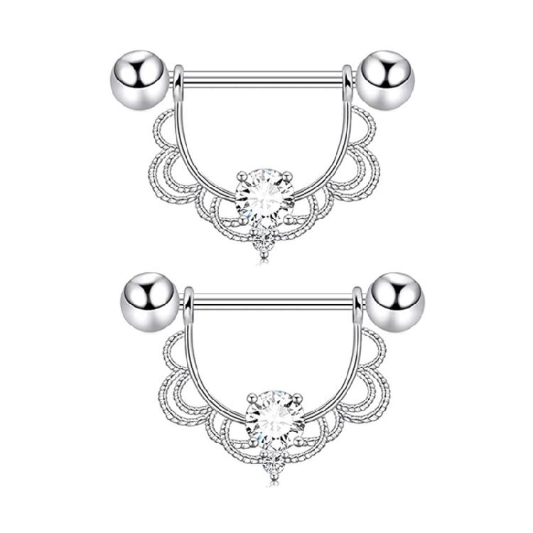 Fashionable Nipple Rings Craft of Stainless Steel and Zirconia Materials Rhinestones for Trendy Body Piercing Pieces