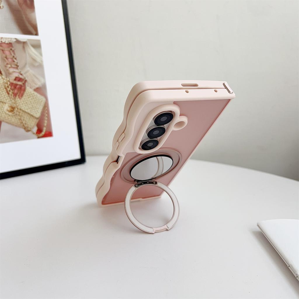 For Samsung Galaxy Z Fold7 5G Magnetic Case Mirror Rotating Kickstand Wave Edge TPU+PC Phone Cover