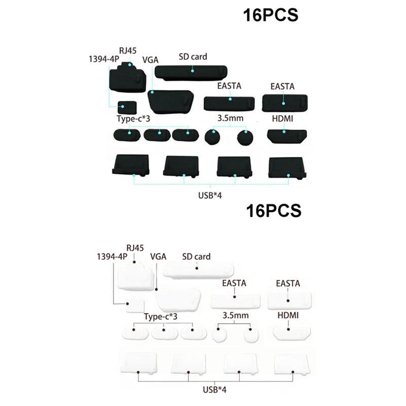 1set/16pcs Silicone Notebook Anti Dust Plug Cover Stopper Type C Laptop Dustproof USB Port HDTV RJ45 Interface waterproof cover2