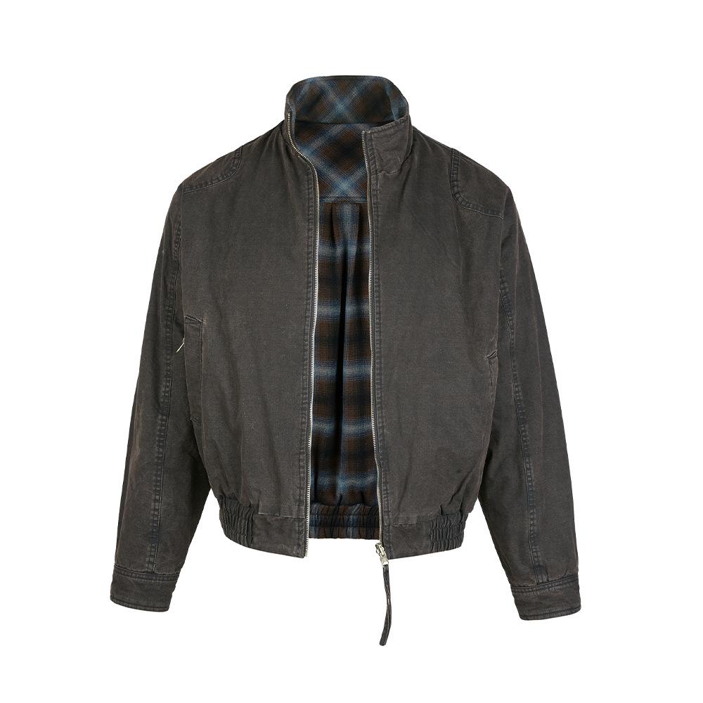 

Yishengyi Men s Reversible Retro Plaid Winter Jacket - Thick Warm Stand Collar Coat M