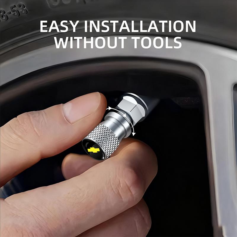 4pcs Car Wheel Tire Valve Caps Aluminum Airtight Covers Fit Chevrolet Silverado Impala Malibu Equinox Cruze Camaro Blazer Aveo