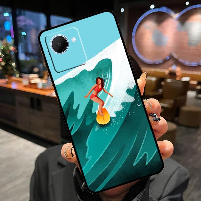 Surfboard Surfing Surf Girl Case For Realme 14 Pro Plus 13 12 11 15 GT6 GT7 Pro C55 C51 C35 C53 C61 C65 C67 C63 C71 C75