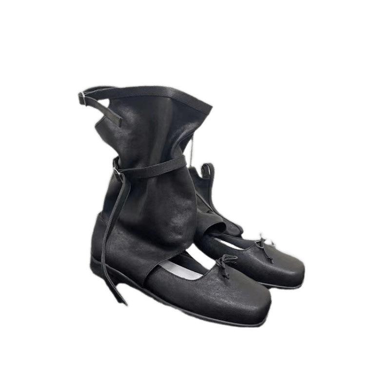 Korejas nišas baleta stilīgas zābaki sieviešu jauni ar apaļu purngalu, bantīti, īsi zābaki, dobi, rietumu stila, ar kaudzi