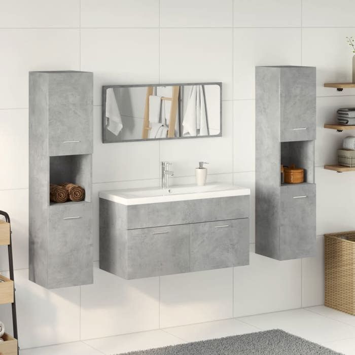 VidaXL Ensemble de meubles de salle de bain 5 pcs gris béton, armoire de salle de bain, placard de salle de bain, meuble de 3324887