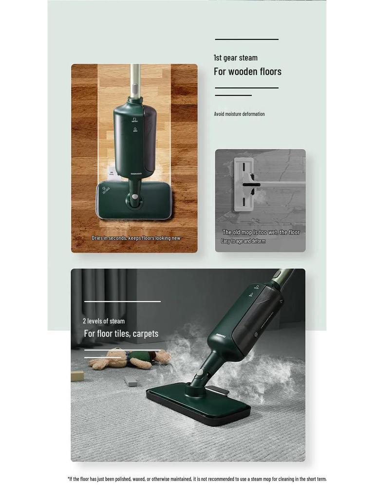 Korean High-Power 1500W Steam Mop with 5m Cord - Handheld Dust Removal