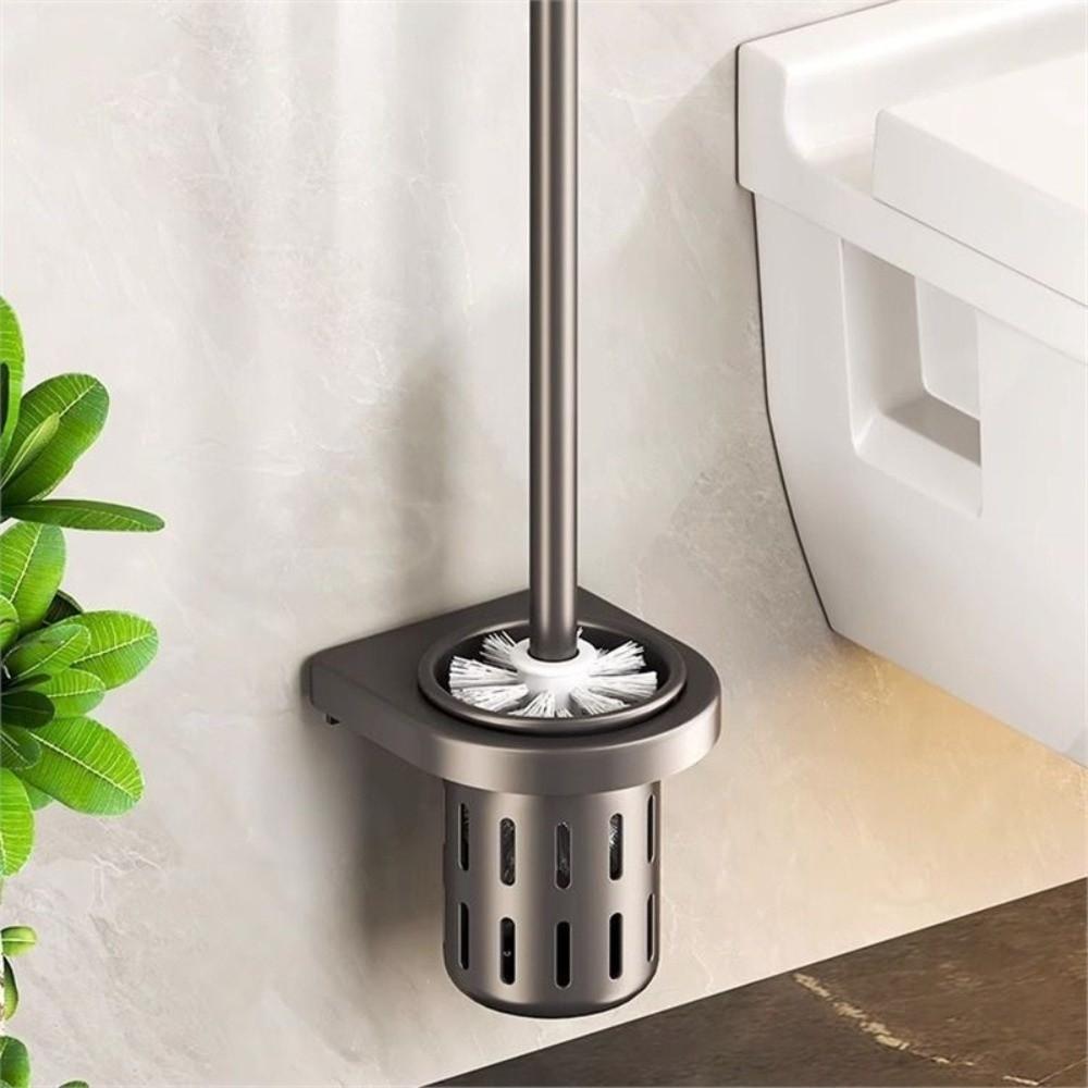 Space Aluminum Toilet Brush Holder Set No Punching Toilet Cleaning Tool  Household Cleaning