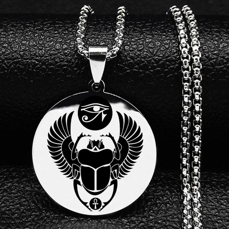 Egyptian Scarab Eye of Ra Horus Symbol Necklaces Stainless Steel Gold Color Ankh Key Of Life Necklace Jewelry